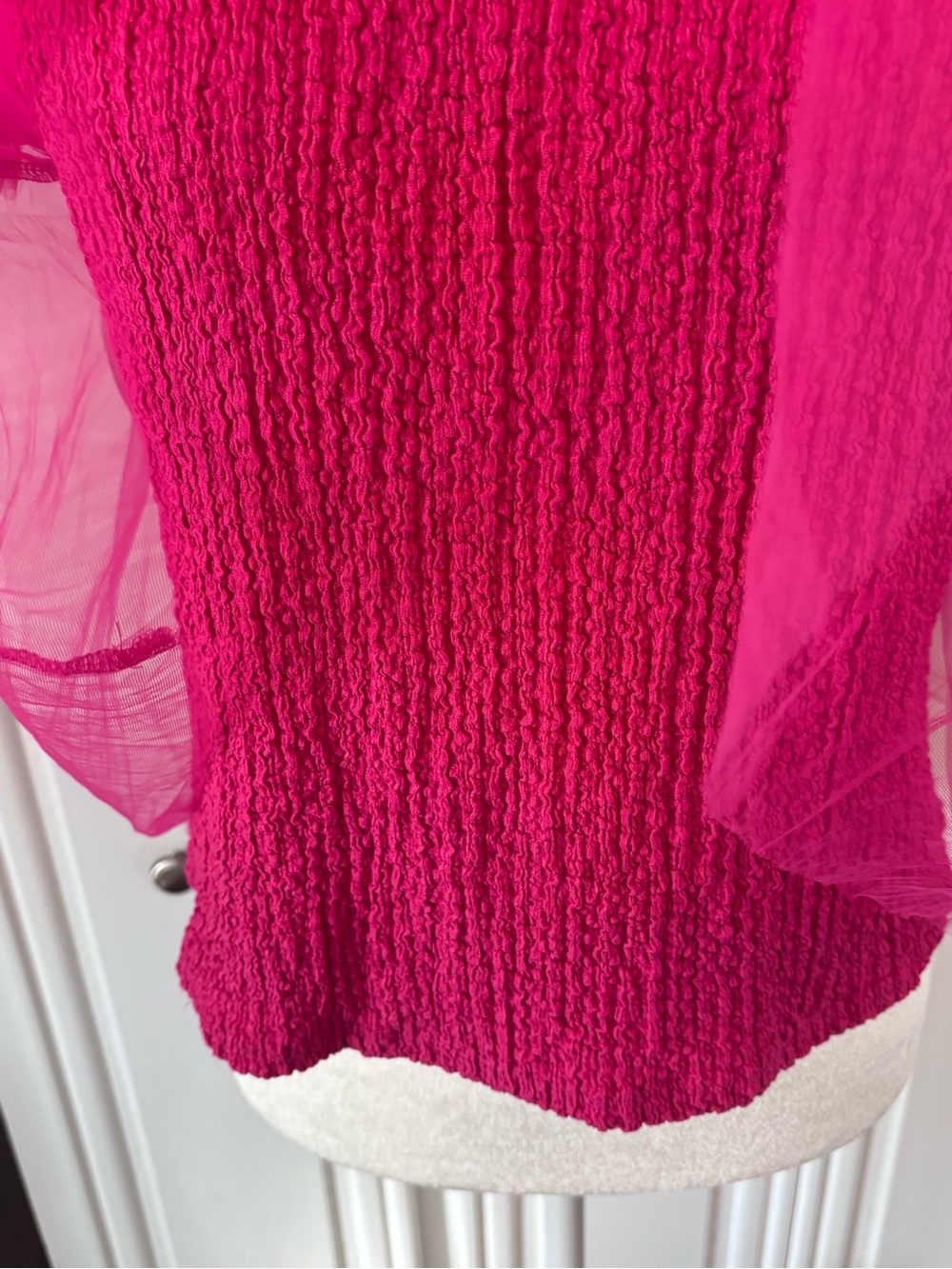 Anthropologie Pink Sheer Tulle Puff Sleeve Smocked Blouse Top Size Small - Picture 4 of 12
